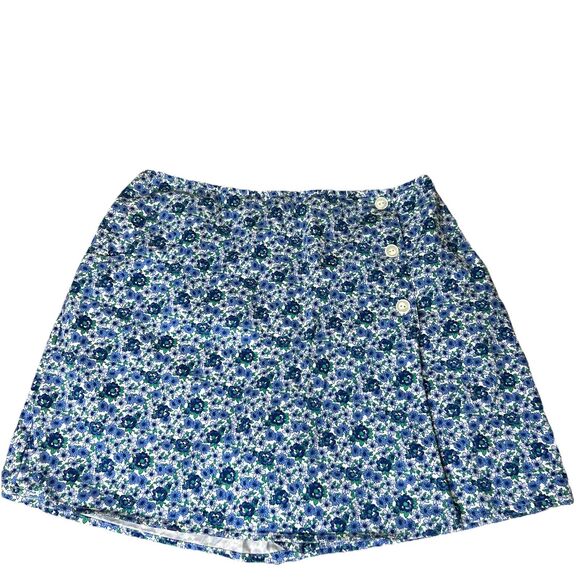 Vtg Basic Editions Womens Skort Size 16 Blue Floral Cotton Built In Shorts Boho - Picture 1 of 10